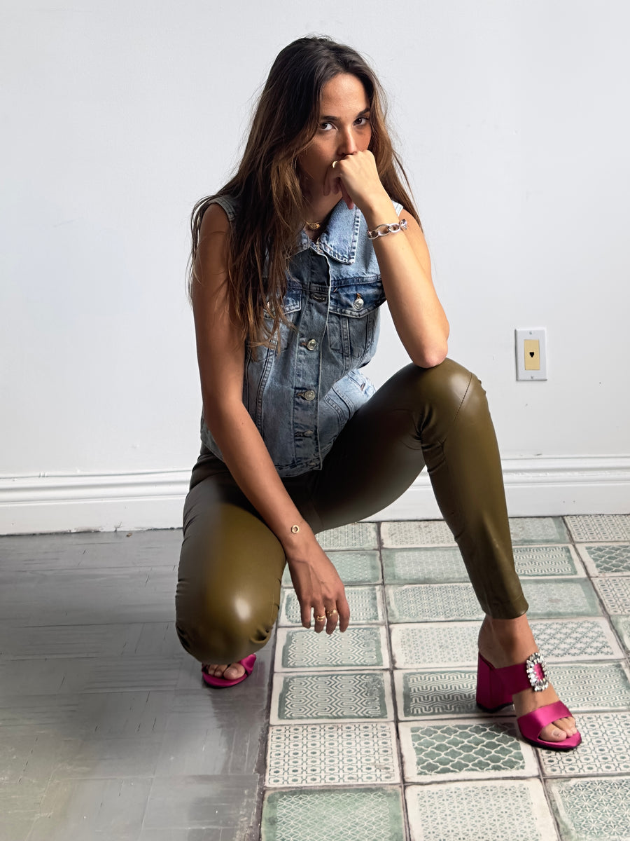 OT LEGGINGS KHAKI LEATHER - LAST CHANCE